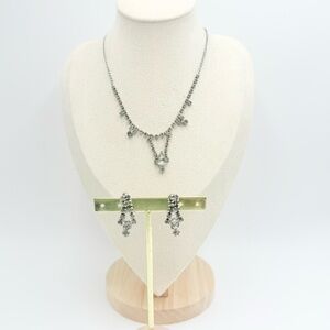 Vintage Clear Crystal Rhinestone Dainty Dangles Necklace Earrings Sets